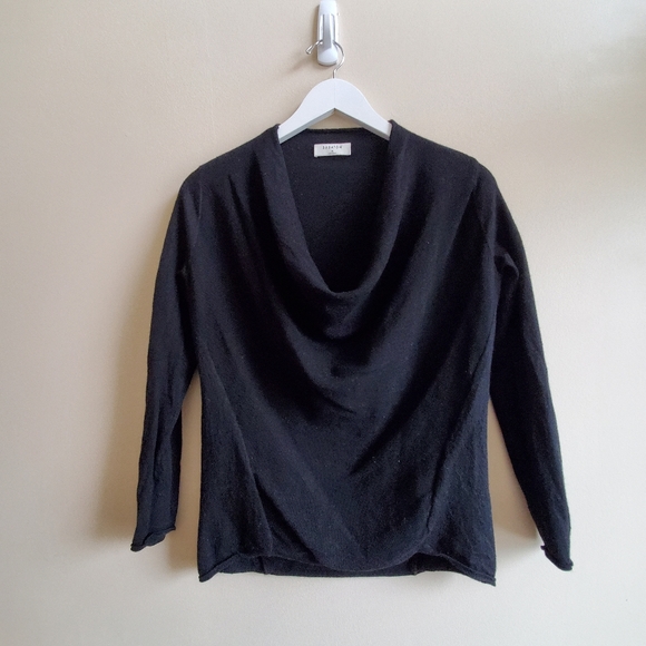 Babaton black 100% merino wool draped neck ribbed sweater, Medium - Picture 2 of 4